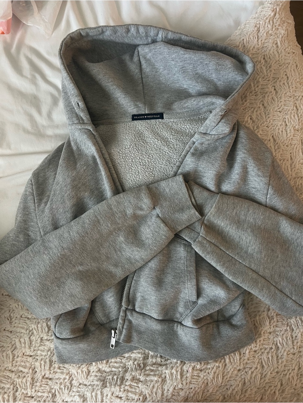 Brandy Melville Light Gray Zip-Up Hoodie